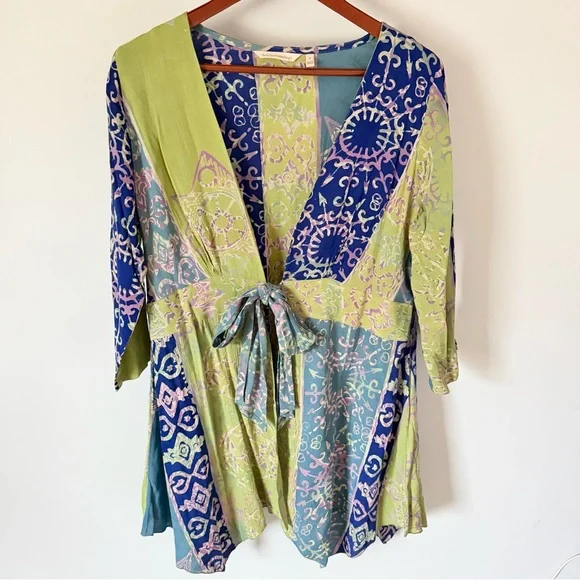 Soft Surroundings Kaleidoscope Handkerchief Tie Front Patchwork Shirt Boho Small - Picture 5 of 11